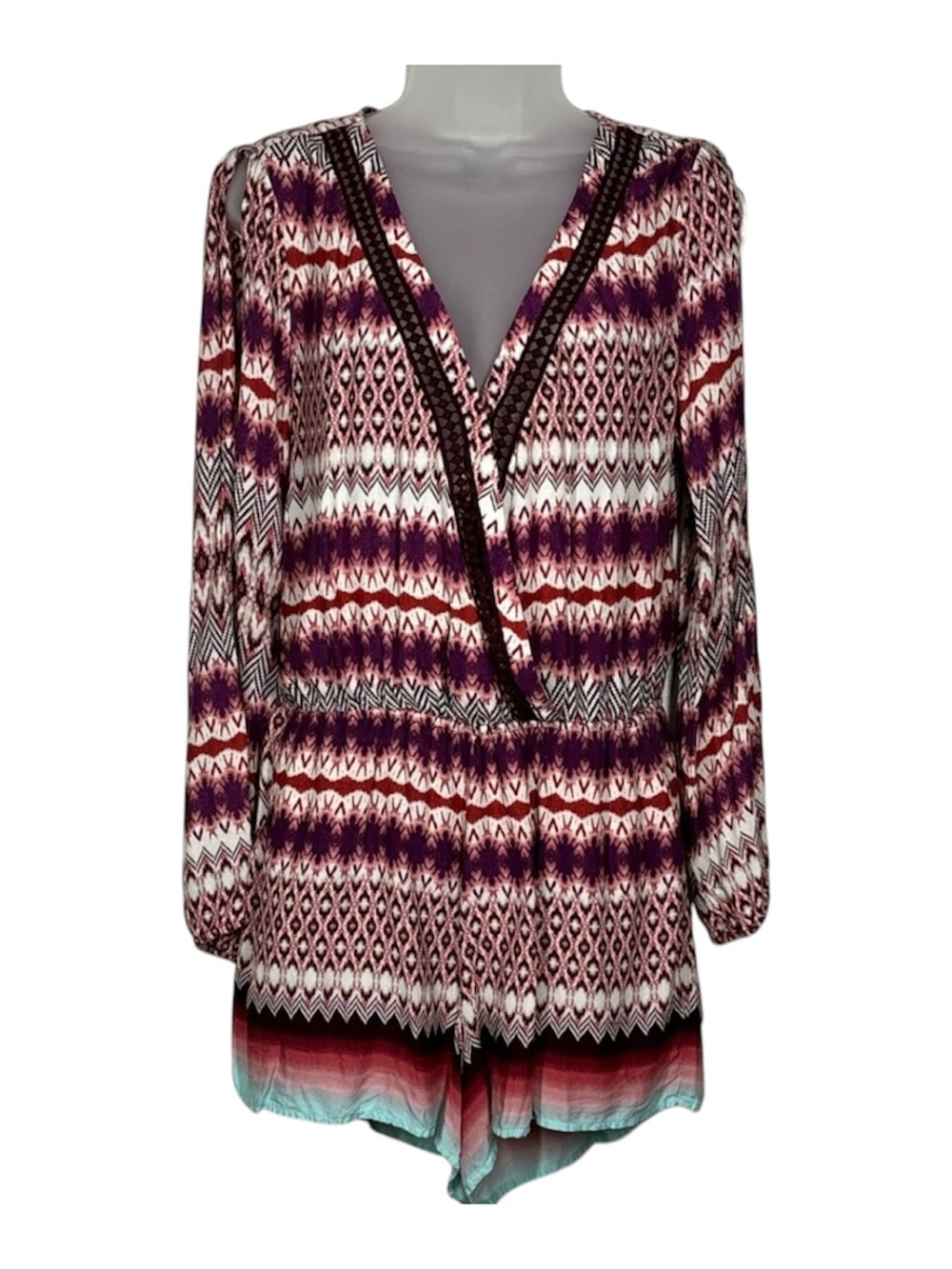 Jessica Simpson Multicolor Boho Print Cold Shoulder Romper Size Medium